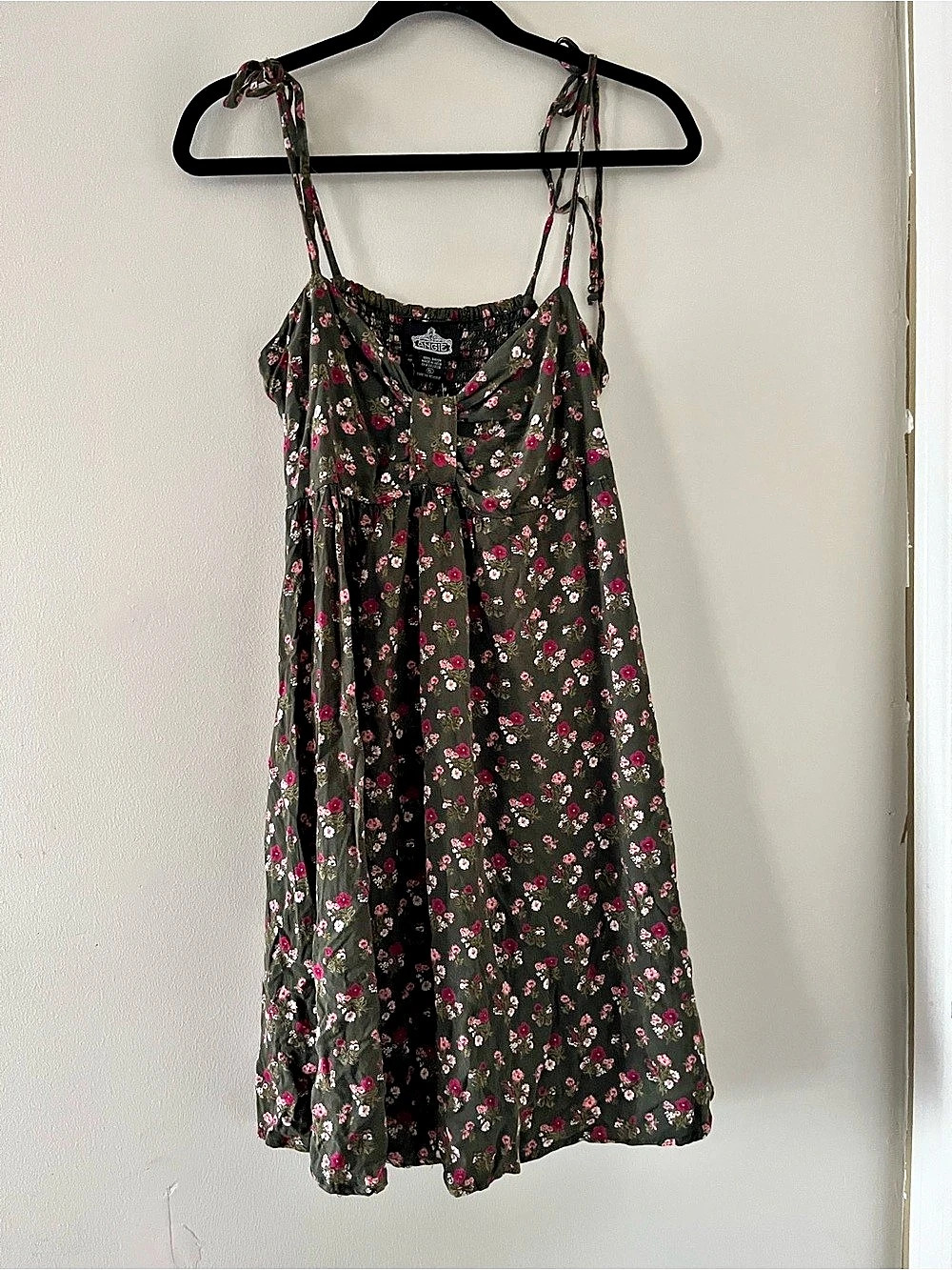 NWT Olive Green Pink Ditsy Floral Mini Sundress XL Cottagecore Casual Romantic